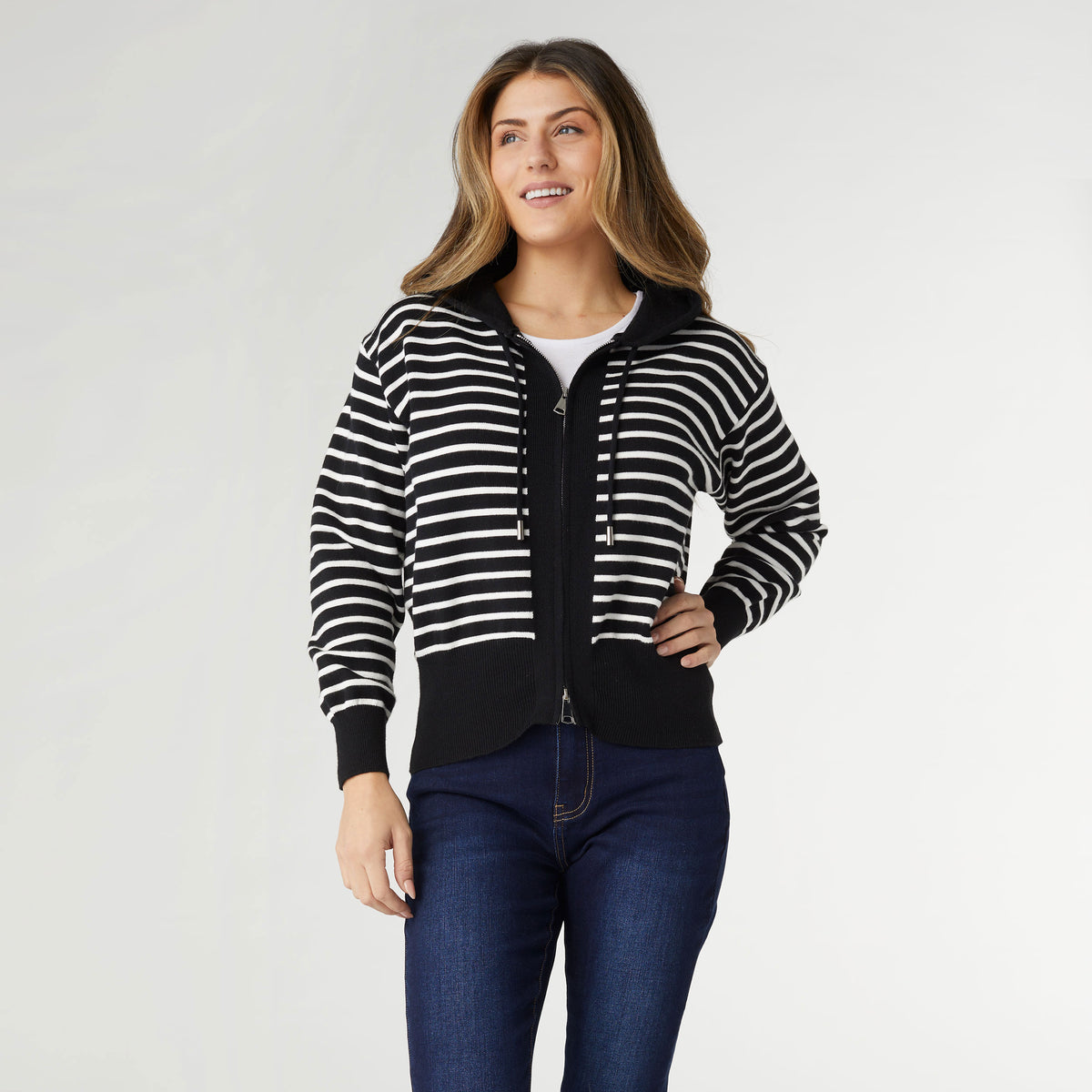 Audree Zip-Up Hooded Sweater - Black - Final Sale – COCO +