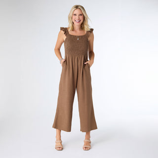 Kohde Wide Leg Smocked Jumpsuit - Cocoa