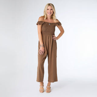 Kohde Wide Leg Smocked Jumpsuit - Cocoa