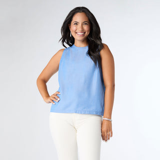 Carey Tank with Back Button Detail - Light Denim