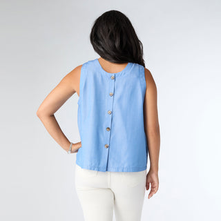 Carey Tank with Back Button Detail - Light Denim