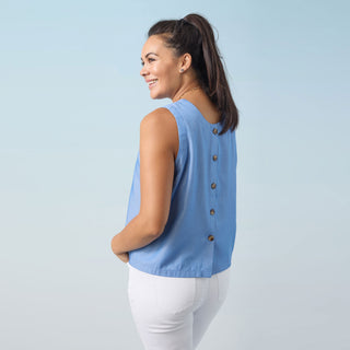 Carey Tank with Back Button Detail - Light Denim