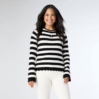 Teva Sweater with Scalloped Trim - Black/White