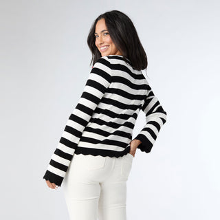 Teva Sweater with Scalloped Trim - Black/White