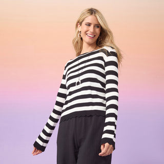 Teva Sweater with Scalloped Trim - Black/White
