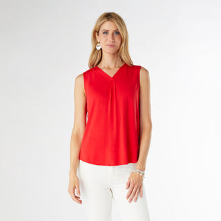 Erin Pleat Back V-Neck Tank - Tango Red
