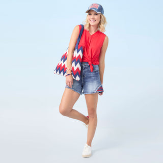 Erin Pleat Back V-Neck Tank - Tango Red