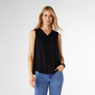Erin Pleat Back V-Neck Tank - Black