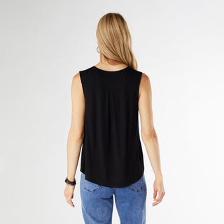 Erin Pleat Back V-Neck Tank - Black