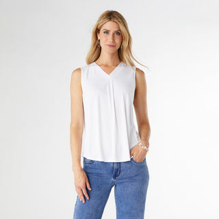 Erin Pleat Back V-Neck Tank - White
