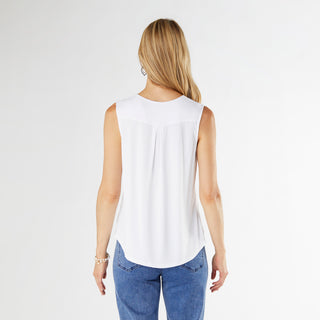 Erin Pleat Back V-Neck Tank - White