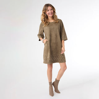 Seri Faux Suede Dress with Rivet Detail - Olive