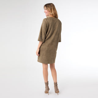 Seri Faux Suede Dress with Rivet Detail - Olive