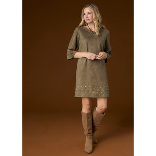 Seri Faux Suede Dress with Rivet Detail - Olive