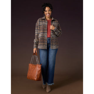 Cersei Button Front Shacket - Tan/Rust