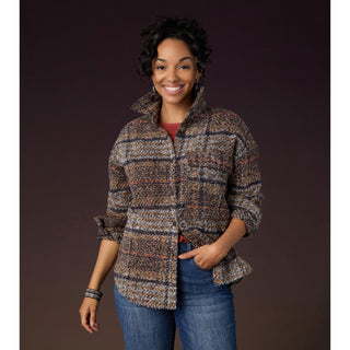 Cersei Button Front Shacket - Tan/Rust