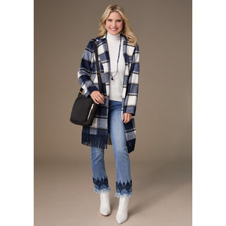 Devon Open Front Cardigan - Navy/Cream/Black