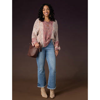 Neville Multi Color V-Neck Sweater with Hood - Burgundy/Natural