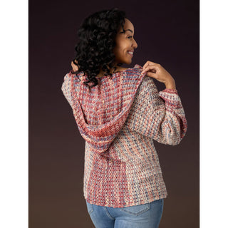 Neville Multi Color V-Neck Sweater with Hood - Burgundy/Natural