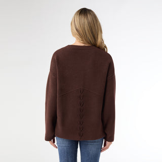 Delphina Long Sleeve Lattice Back Sweater - Raisin