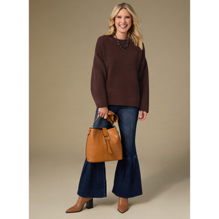 Delphina Long Sleeve Lattice Back Sweater - Raisin