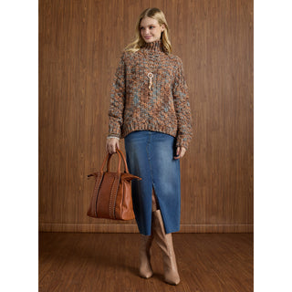 Hoge Chunky Loose Knit Sweater - Camel/Sky Blue