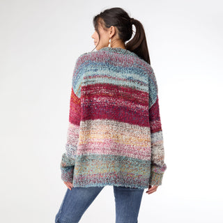 Madge Multi Stripe Loose Ombre Sweater - Merlot/Mushroom/Blue