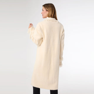 Joslyn Long Cardigan with Shaggy Trim - Ivory