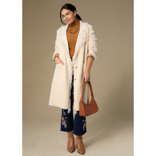 Joslyn Long Cardigan with Shaggy Trim - Ivory