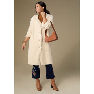 Joslyn Long Cardigan with Shaggy Trim - Ivory