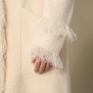 Joslyn Long Cardigan with Shaggy Trim - Ivory