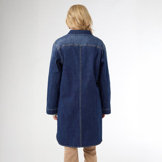 Bambu Soft Button Front Long Shacket - Dark Denim