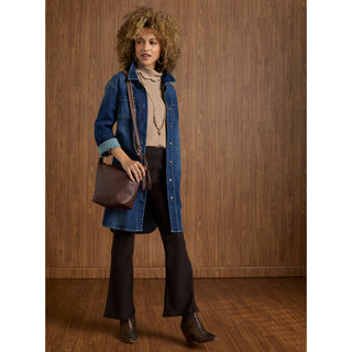 Bambu Soft Button Front Long Shacket - Dark Denim