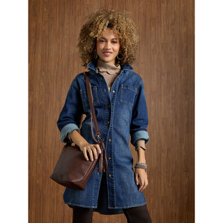 Bambu Soft Button Front Long Shacket - Dark Denim