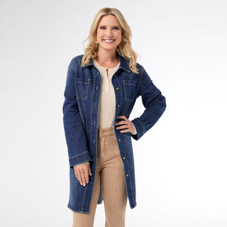 Bambu Soft Button Front Long Shacket - Dark Denim