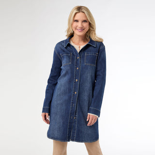 Bambu Soft Button Front Long Shacket - Dark Denim