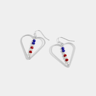 Whispers America Beaded Heart Dangle Earrings - Silver