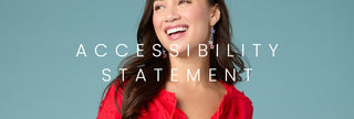 Woman in a red shirt with 'Accessibility Statement' text on a blue background