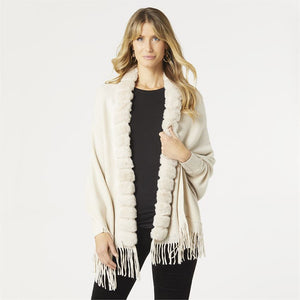 Zeta Wrap with Faux Fur Trim - Cream