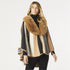 Clara Wrap with Faux Fur Trim - Blush/Black Stripe