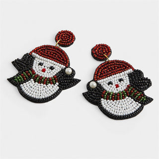 Penguin Beaded Earrings - Black