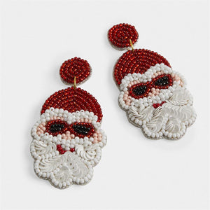 Santa Sunglasses Beaded Earrings - Red