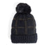 Glitter Plaid Knit Hat with Pom - Black