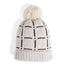 Glitter Plaid Knit Hat with Pom - Cement