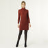 Hana Ribbed 3/4 Sleeve Turtle Neck Dress  - Rust