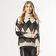 Emila Diamond Turtleneck Sweater  - Taupe/Brown/Black