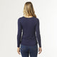 Ashley Side Cinched Long Sleeve Crew Neck Top  - Navy