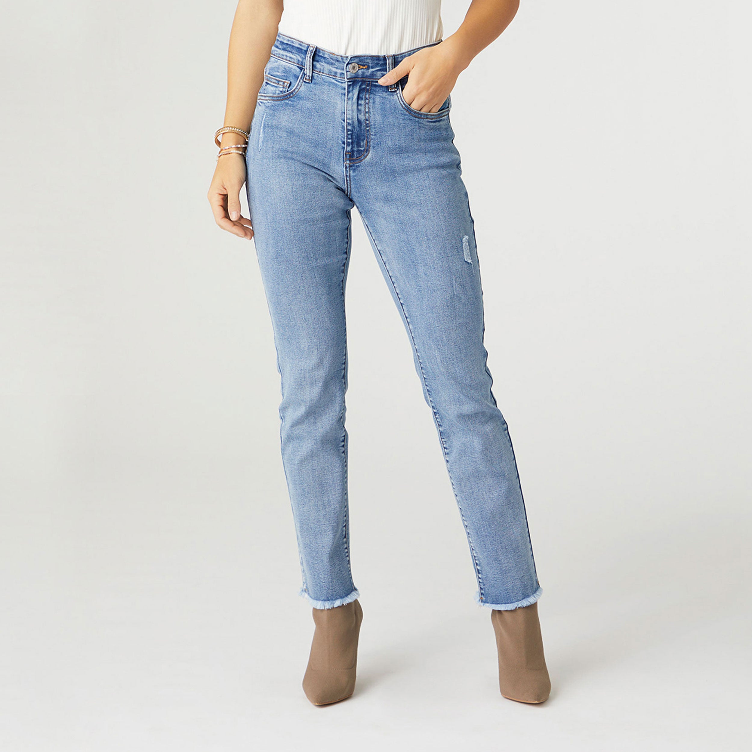 EverStretch Straight Jeans with Raw Bottom - Medium Denim – COCO + CARMEN