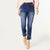 OMG Boyfriend Ankle Jeans with Slant Fringe Bottom - Dark Denim