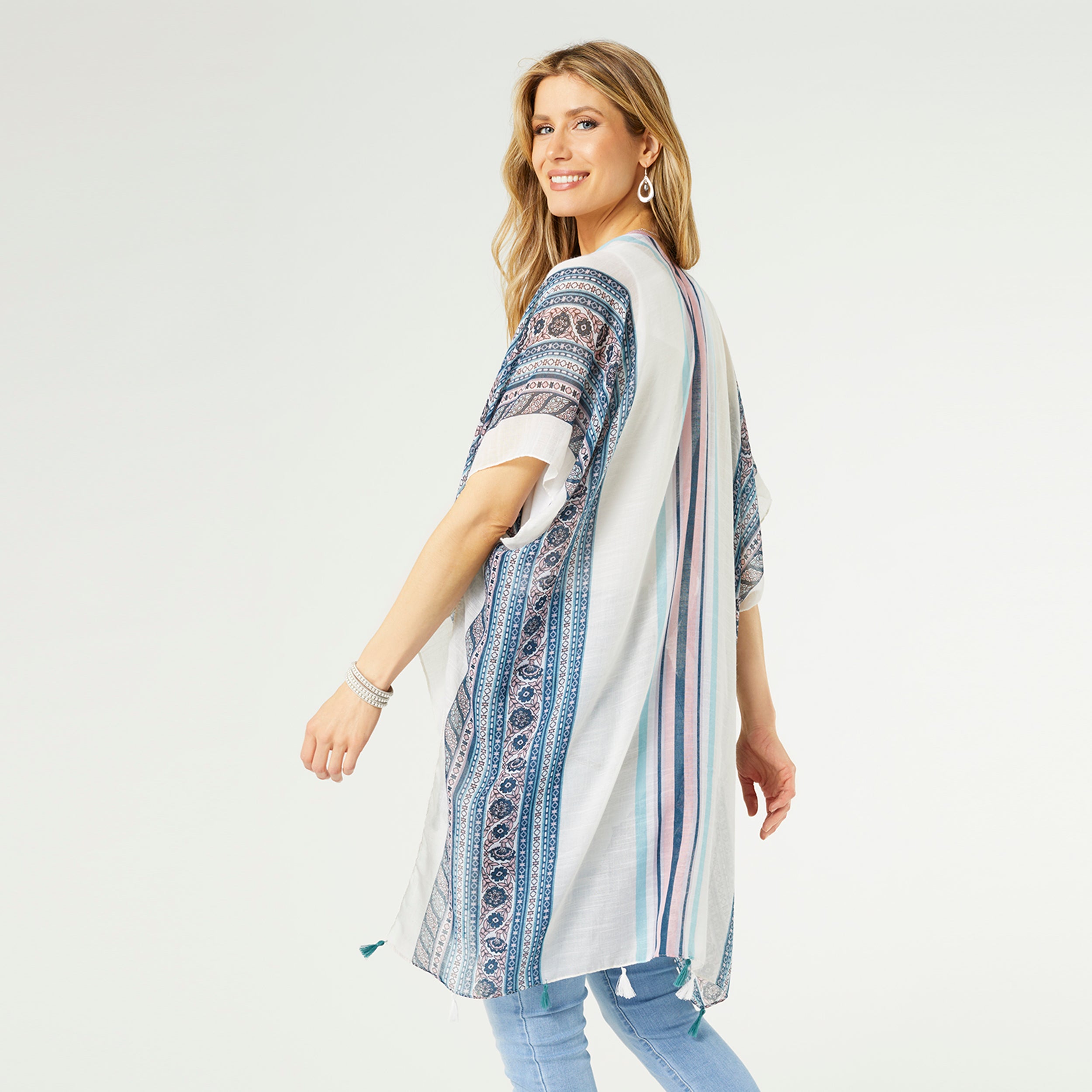 Devyn Ruana with Tassels - White/Navy/Dusty Rose – COCO + CARMEN